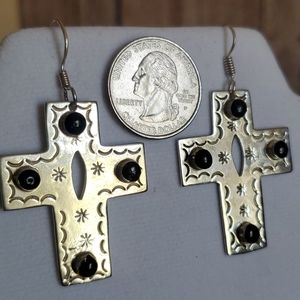 Mexican Taxco Sterling Cross Earrings